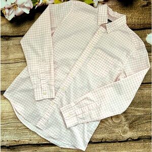 GAP Men's Standard Fit Performance Poplin Shirt Light Pink Gingham Size Small